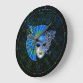 Mardi Gras Clock, Blue Green Mardi Gras Mask Grote Klok (Hoek)