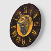 Mardi Gras Clock, Blue Mask Golden Roos Grote Klok (Hoek)