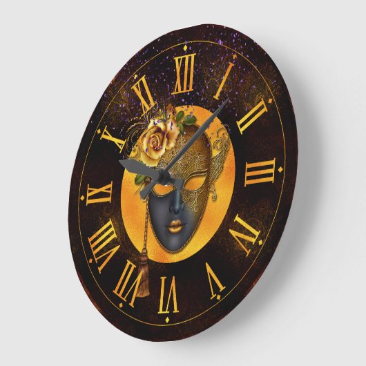 Mardi Gras Clock, Blue Mask Golden Roos Grote Klok (Hoek)