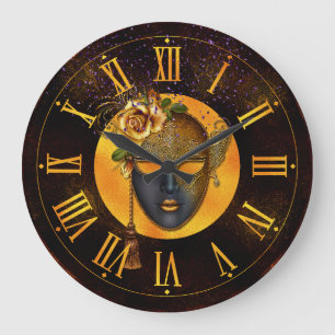 Mardi Gras Clock, Blue Mask Golden Roos Grote Klok