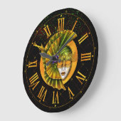 Mardi Gras Clock, Carnival Green Golden Mask Grote Klok (Hoek)