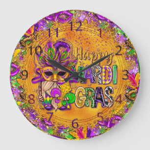 Mardi Gras Clock, Colorful Happy Mardi Gras Gnome Grote Klok