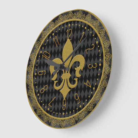 Mardi Gras Clock, Golden Fleur de Lis Grote Klok (Hoek)