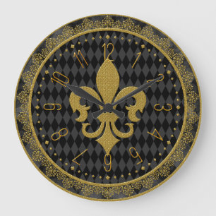 Mardi Gras Clock, Golden Fleur de Lis Grote Klok