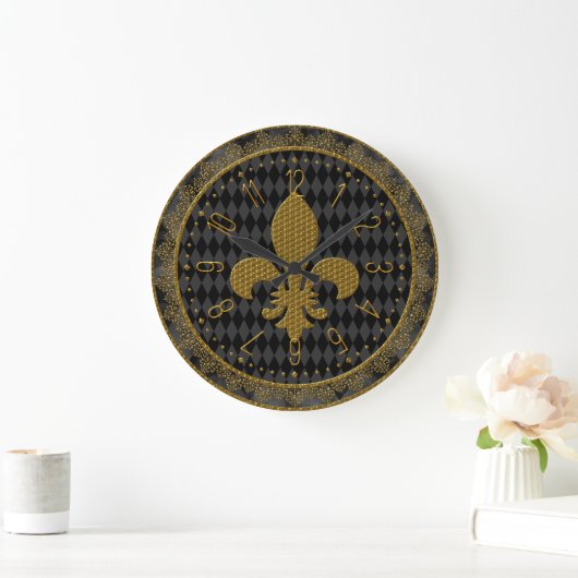 Mardi Gras Clock, Golden Fleur de Lis Large Clock Grote Klok (Huis)