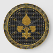Mardi Gras Clock, Golden Fleur de Lis Large Clock Grote Klok (Voorkant)