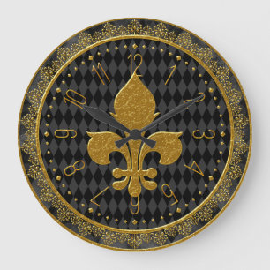 Mardi Gras Clock, Golden Fleur de Lis Large Clock Grote Klok