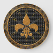 Mardi Gras Clock, Golden Fleur de Lis Large Clock Grote Klok (Voorkant)