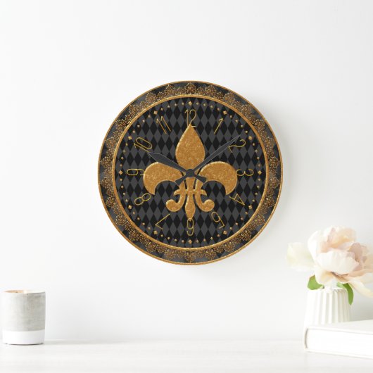 Mardi Gras Clock, Golden Fleur de Lis Large Clock Grote Klok (Huis)