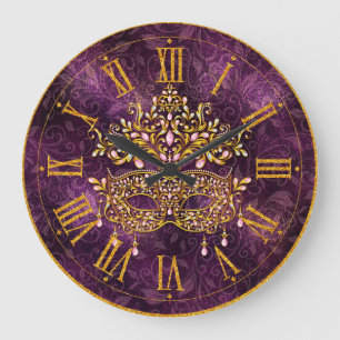 Mardi Gras Clock, Golden Jeweled Mask Grote Klok