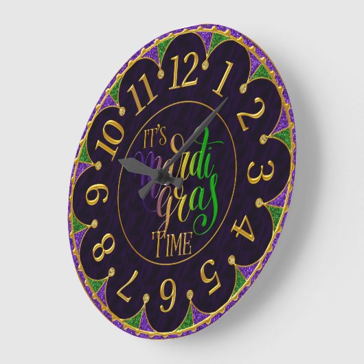 Mardi Gras Clock, kleurrijk Het is Mardi Gras Time Grote Klok (Hoek)