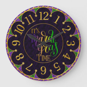 Mardi Gras Clock, kleurrijk Het is Mardi Gras Time Grote Klok
