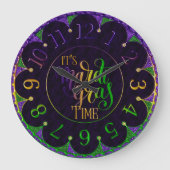 Mardi Gras Clock, kleurrijk Het is Mardi Gras Time Grote Klok (Voorkant)