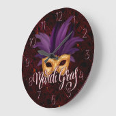 Mardi Gras Clock, Mardi Gras Feather Mask Grote Klok (Hoek)