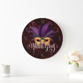 Mardi Gras Clock, Mardi Gras Feather Mask Grote Klok (Huis)