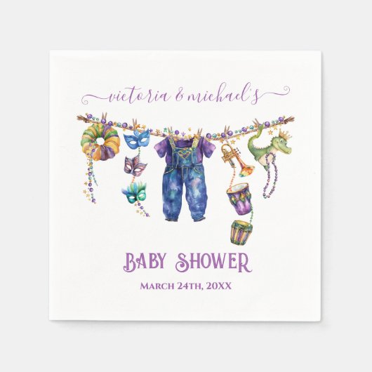 Mardi Gras Clothesline boy Baby shower Servet (Voorkant)