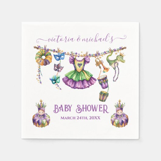 Mardi Gras Clothesline meisje Baby shower Servet (Voorkant)