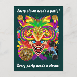 Mardi Gras Clown Uitzicht Nota's Uitnodiging Briefkaart