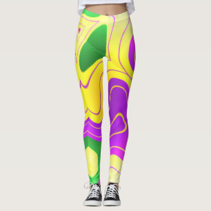 Mardi Gras Colors Abstract Swirly Pattern Leggings