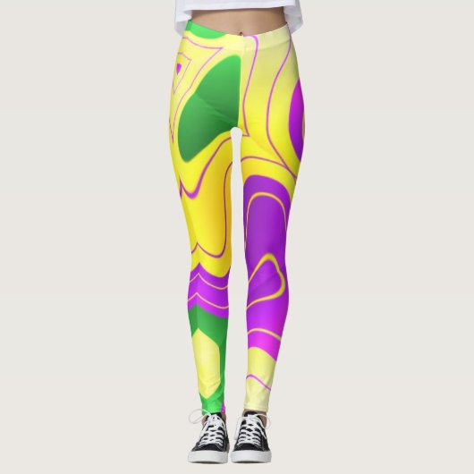 Mardi Gras Colors Abstract Swirly Pattern Leggings (Voorkant)