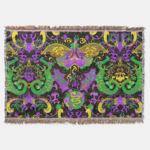 Mardi Gras Colors Damask Dragon, Butterfly, Snake Deken