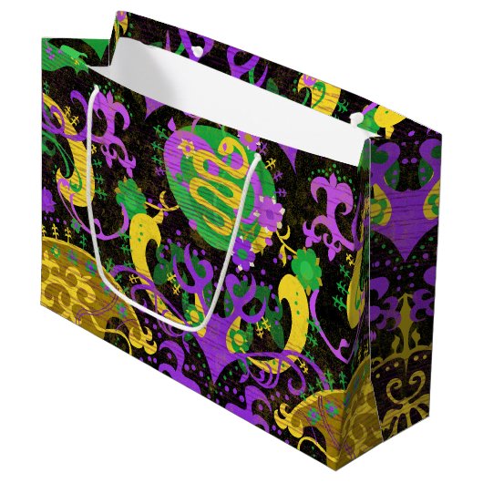 Mardi Gras Colors Damask Dragon, Butterfly, Snake Groot Cadeauzakje (Voorkant Gekanteld)