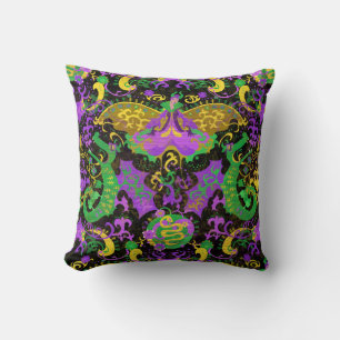 Mardi Gras Colors Damask Dragon, Butterfly, Snake Kussen