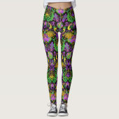 Mardi Gras Colors Damask Dragon, Butterfly, Snake Leggings (Voorkant)