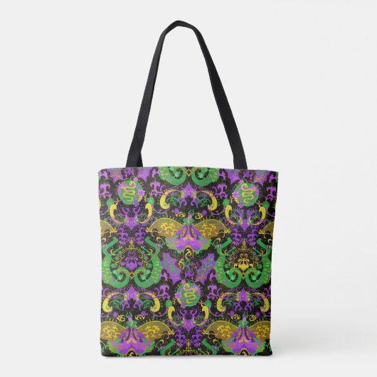 Mardi Gras Colors Damask Dragon, Butterfly, Snake Tote Bag (Achterkant)