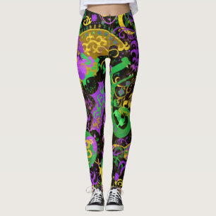 Mardi Gras Colors Dragon Damask Leggings