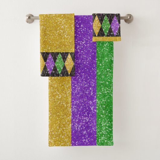 Mardi Gras Colors Glitter Stripe Bling Bad Handdoek (Insitu)