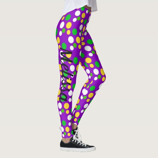 Mardi Gras Confetti Gold Paarse groene Leggings (Rechts)