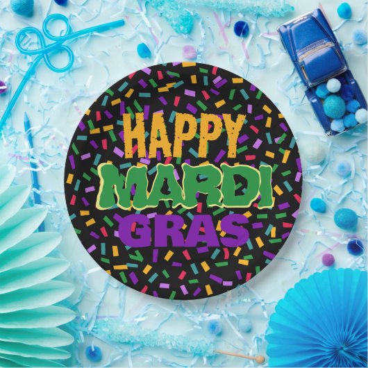 mardi gras confetty black papieren bordje (Feest)
