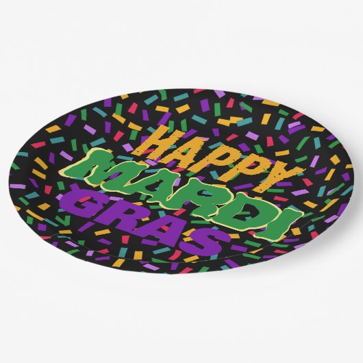 mardi gras confetty black papieren bordje (Gekanteld)