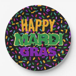 mardi gras confetty black papieren bordje
