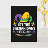 Mardi Gras Costume laat de Shenanigans beginnen Kaart (Gele Bloem)