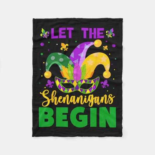 Mardi Gras Costume laat de Shenanigans Mardi begin Fleece Deken (Voorkant)