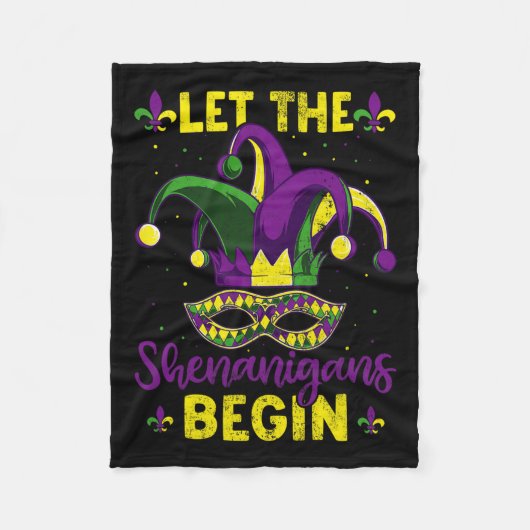 Mardi Gras Costume laat de Shenanigans Mardi begin Fleece Deken (Voorkant)