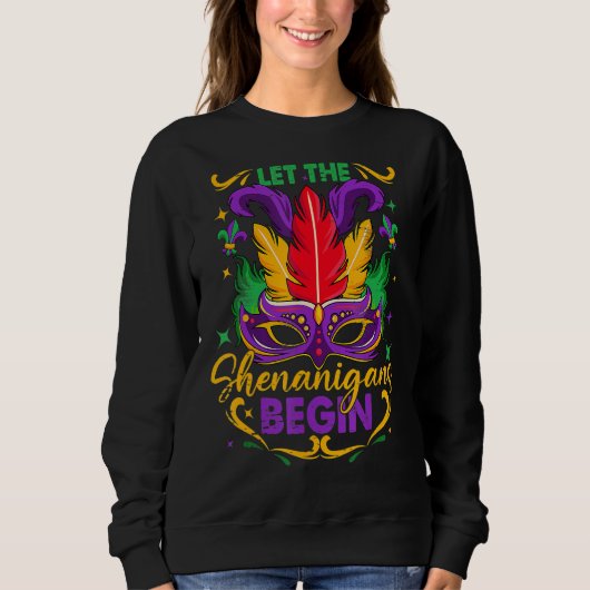 Mardi Gras Costume laat de Shenanigans Mardi begin Trui (Voorkant)