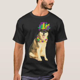 Mardi Gras Costume Masker Siberian Husky Dog Puppy T-shirt
