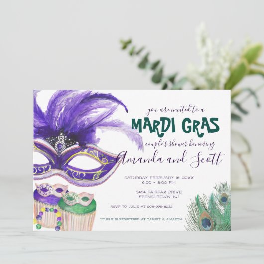 Mardi Gras Couple's Douche Kaart (Staand voorkant)