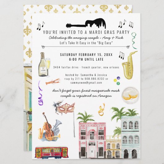 Mardi Gras Couple's Shower Invitation Kaart (Voorkant / Achterkant)