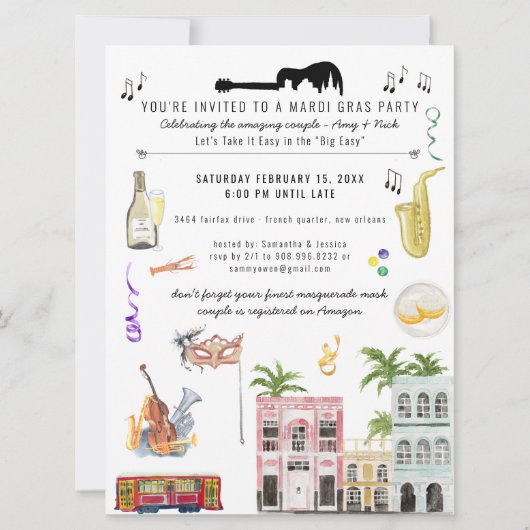 Mardi Gras Couple's Shower Invitation Kaart (Voorkant)