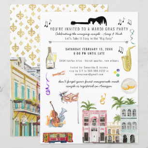 Mardi Gras Couple's Shower Invitation Kaart