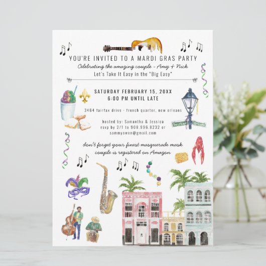 Mardi Gras Couple's Shower Invitation Kaart (Staand voorkant)