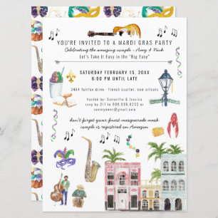 Mardi Gras Couple's Shower Invitation Kaart