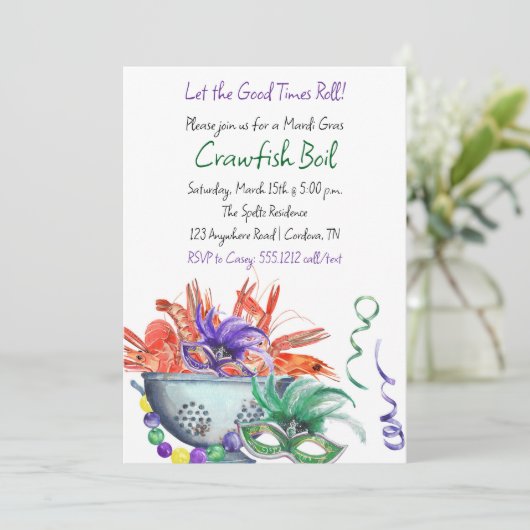 Mardi Gras Crawfish Boil Uitnodiging (Staand voorkant)