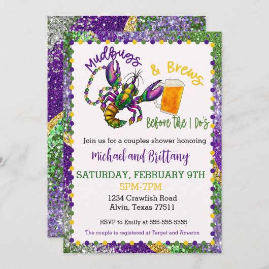 Mardi Gras Crawfish bruiloft douche uitnodiging (Voorkant / Achterkant)