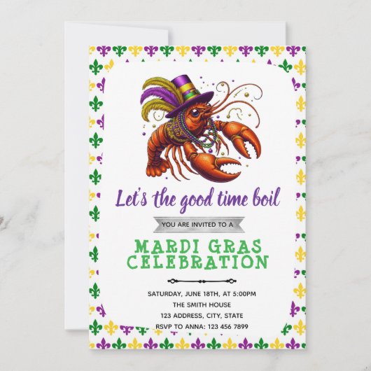 Mardi gras crawfish party uitnodiging (Voorkant)