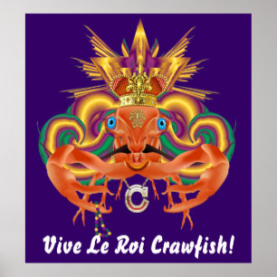 Mardi Gras Crawfish Wie Da King is, uitzicht notit Poster